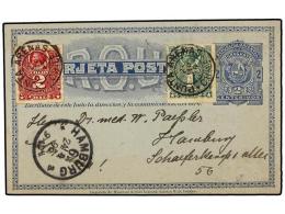 CHILE. 1895. Entero Postal De URUGUAY De 2 Cts. Azul Escrito Por Un Pasajero De Un Buque De La P.S.N.C. En... - Autres & Non Classés