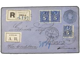 CHILE. Sc.28 (3). 1894. SANTIAGO A ALEMANIA. Entero Postal De 10 Ctvos. Azul Con Franqueo Adicional De 5... - Autres & Non Classés