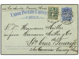 CHILE. Sc.37. 1894. VALPARAISO A SANTA CRUZ DE TENERIFE (Islas Canarias). Entero Postal De 2 Ctvos. Azul Con... - Autres & Non Classés