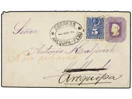 CHILE. Sc.27. 1891. VALPARAÍSO A MOLLENDO Y Reexpedida A AREQUIPA. Entero Postal De 5 Ctvos. Lila Con... - Autres & Non Classés