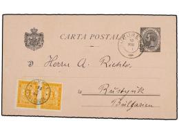 BULGARIA. 1891. BUCAREST (Rumanía) A RUSTCHOUK. Entero Psotal De 5 Bani Negro, Tasado A La Llegada... - Other & Unclassified