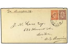 BULGARIA. 1887. Cover, SOPHIA To BOSTON, With 10 S. And 15 S. 1882 Lions (Sc 14, 15) Tied By... - Otros & Sin Clasificación