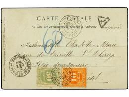 BRASIL. 1908. FRANCIA A RIO DE JANEIRO. Tarjeta Postal, Tasada A La Llegada Con Sellos De Brasil De 10 Cts.... - Other & Unclassified