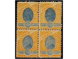 **/* BRASIL. Ed.167b (4). 1905. 20 Reis Naranja Y Azul Filigrana ´CORREIO´. Bloque... - Other & Unclassified