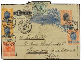 BRASIL. Sc.140, 141 (2), 142, 169. 1904. LUCENA A SINGAPORE. Entero Postal De 100 Reis Con Franqueo... - Other & Unclassified