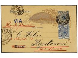 BRASIL. Sc.115. 1898. SAO PAULO A CAPETOWN (África Del Sur). Entero Postal De 50 Reis Azul Con... - Otros & Sin Clasificación