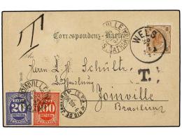 BRASIL. 1896. WELS (Austria) A JOINVILLE (Brasil).2 Kr. Castaño, Tasada Con Sellos De 20 Cts.... - Otros & Sin Clasificación