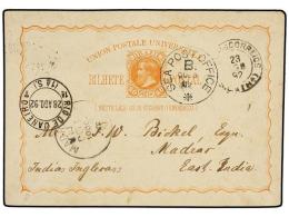 BRASIL. 1892. RIO DE JANEIRO A MADRAS (India). Entero Postal De 80 Reis Naranja. Rara Destinación. - Autres & Non Classés