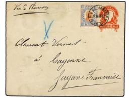 BRASIL. Sc.109. 1892. RIO DE JANEIRO A CAYENNE (Guayana Francesa). Entero Postal De 100 Reis Rojo Con... - Autres & Non Classés