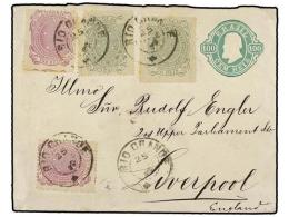 BRASIL. Sc.100 (2), 101 (2). 1891. RÍO GRANDE A LIVERPOOL. Entero Postal De 100 Reis Verde Con... - Andere & Zonder Classificatie