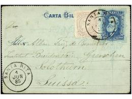 BRASIL. Sc.91. 1885. SANTA RITA A SUIZA. Entero Postal De 100 Reis Azul Con Franqueo Adicional De 100... - Altri & Non Classificati