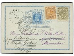 BRASIL. Sc.86, 87. 1888. BLUMENAU A ALEMANIA. Entero Postal De 50 Reis Azul Con Franqueo Adicional De 10... - Otros & Sin Clasificación