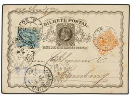 BRASIL. 1887. SANTOS A ALEMANIA. Entero Postal De 20 Reis Con Franqueo Adicional De 10 Reis Naranja Y... - Otros & Sin Clasificación