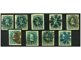 ° BRASIL. Sc.72 (9). 1878-79. 100 Reis Verde. 9 Sellos Con Matasellos Mudos. MUY BONITOS. - Andere & Zonder Classificatie