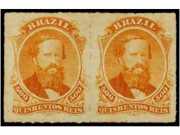 * BRASIL. Sc.67 (2). 1876-77. 500 Reis Naranja, Pareja Horizontal, Color Fresco, Goma Oririginal. - Otros & Sin Clasificación