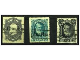 ° BRASIL. Sc.66, 72, 73. 1876-78. TRES Sellos De 100 Reis Y 200 Reis (2) Con Mat. Lineal AUS... - Sonstige & Ohne Zuordnung