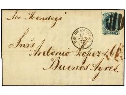 BRASIL. Sc.65. 1877. RIO A BUENOS AYRES. 100 Reis Verde, Manuscrito ´Por Mondego´. - Other & Unclassified