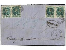 BRASIL. Sc.58(4). 1868. RIO DE JANEIRO A CANTAGALLO. 100 Reis Verde (4), Mat.de Corcho En Negro Y Marca... - Sonstige & Ohne Zuordnung