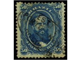 ° BRASIL. Sc.56. 1866. 50 Reis Azul. Mat. Ovalado EST. DO/PORTO NOVO/DOCUNHA (Meyer 1418). - Otros & Sin Clasificación