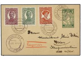 BOSNIA-HERZEGOVINA. Mi.144/46. 1918. SARAJEVO To WIEN. 8 H. Green Military Card Uprated With 10, 15... - Other & Unclassified