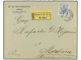 BOSNIA-HERZEGOVINA. Mi.26b. 1903. SARAJEVO To MOSTAR. 35 H. Ultramarine And Black, Registered Cover, Arrival... - Other & Unclassified