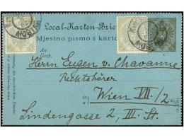 BOSNIA-HERZEGOVINA. Mi.11A (2). 1902. MOSTAR To WIEN. 6 H. Olive Uprated With Two 2 H. Grey. - Other & Unclassified