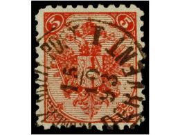 ° BOSNIA-HERZEGOVINA. Fe.5I. 1879. 5 Kr. Red, Perf. 9 1/4 With DERVENT Cancel. Fine. Cat.... - Other & Unclassified