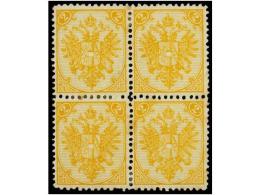* BOSNIA-HERZEGOVINA. Fe.3 I (4). 1879. 2 Kr. Yellow, Perf. 12 3/4x12. Block Of Four, Original Gum, Light... - Sonstige & Ohne Zuordnung