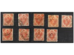 ° BOSNIA-HERZEGOVINA. Fe.5I (9). 1879. 5 Kr. Red, Perf. 9 1/4. Lot Of 9 Stamps Diverse Cancels And Some... - Other & Unclassified