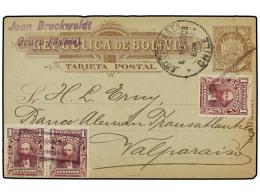 BOLIVIA. 1909. ORURO A VALPARAÍSO. Entero Postal De 1 Ctvo. Con Franqueo Adicional De 1 Ctvo.... - Otros & Sin Clasificación