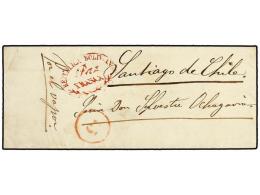 BOLIVIA. (1855 CA.). Small Cover With Oval REPUBLICA BOLIVIANA/Paz/ FRANCA Cancel In Red To SANTIAGO... - Other & Unclassified