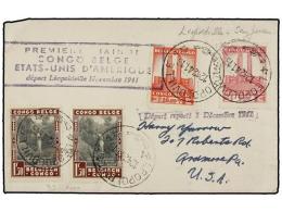 CONGO BELGA. 1941. LEOPOLDVILLE To SAN JUAN (Puerto Rico). FIRST FLIGHT. 75 Cts., 1,50 Fr. (2) And 10... - Autres & Non Classés