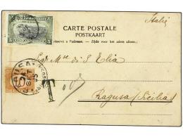 CONGO BELGA. 1905. MATADI (Congo) To RAGUSA (Italy). Postcard Franked With 5 Cts. Green And Black. Taxed On... - Autres & Non Classés