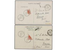 BELGICA. 1909. 2 Tarjetas Postales Circuladas A TAMISE Tasadas A La Llegada Con Sellos De 10 Cts. Rojo... - Altri & Non Classificati