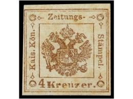 * AUSTRIA. Mi.T-4X. 1858. 4 Kr. Brown. Complete Margins, Original Gum. Cert. E. DIENA. Michel.450€. - Altri & Non Classificati