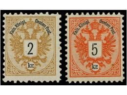 * AUSTRIA. Mi.44, 46. 1883. 2 Kr. Bister And 5 Kr. Rose, Dent. 10 1/2. Fine. (Netto 260€). - Otros & Sin Clasificación