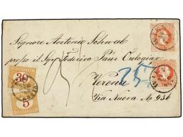 AUSTRIA. 1873. WIEN To VERONA (Italy). 5 Kr. Rose Postal Stationary Envelope Uprated With 5 Kr. Red... - Autres & Non Classés