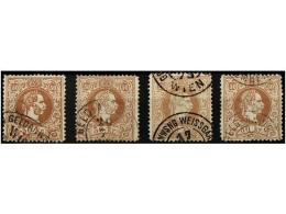 ° AUSTRIA. Mi.41I (4). 1869. 50 Kr. Brown. 4 Stamps, Fine Used. Michel.600€. - Sonstige & Ohne Zuordnung