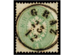 ° AUSTRIA. Mi.25. 1863. 3 Kr. Green. GRAZ Cancel. Very Fine. Michel.110€. - Altri & Non Classificati