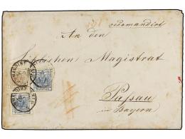 AUSTRIA. Mi.4Y, 5Y. 1857 (March 4). Registered Cover From VIENNA To PASSAU (Bavaria) Franked On Obverse With... - Andere & Zonder Classificatie