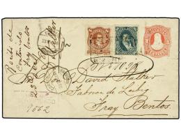 ARGENTINA. Sc.35, 39. 1881. BUENOS AIRES A FRAY BENTOS (Uruguay). Entero Postal De 8 Ctvos. Rosa Con... - Otros & Sin Clasificación