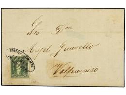 ARGENTINA. 1866 (12 Noviembre). MENDOZA A VALPARAISO (Chile). 10 Cts. Verde, Mat. Ovalado CORREOS... - Other & Unclassified