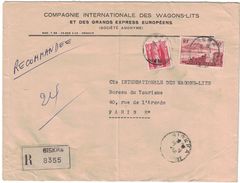 1956 - LETTRE RECOMMANDÉE De BISKRA ALGERIE AFFRANCHIE À 68F POUR PARIS ENTETE COMPAGNIE WAGONS-LITS EXPRESS EUROPÉENS - Covers & Documents