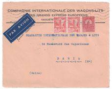 1940 - LETTRE (devant) AFFRANCHIE À 2F (90c X 2 + 20c) DE TUNISIE ENTETE WAGONS LITS TUNIS ? POUR PARIS - Covers & Documents