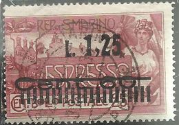 SAN MARINO 1927 ESPRESSI ESPRESSO SOPRASTAMPATO SPECIAL DELIVERY SURCHARGED LIRE 1,25 SU CENT. 60 SU 25 C  USATO USED - Express Letter Stamps