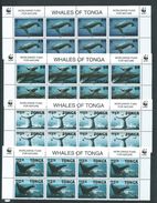 Tonga 1996 WWF Humpback Whale Set 4 In Marginal Blocks Of 8 With Labels From Top Of Sheet MNH - Tonga (1970-...)