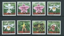 Tonga 1995 Christmas & New Year Orchid Flower Set Of 8 Specimen Overprints MNH - Tonga (1970-...)