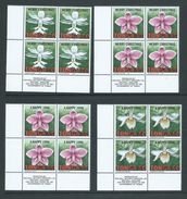 Tonga 1995 Christmas & New Year Orchid Flower Set Of 8 Imprint Blocks Of 4 All Specimen Overprints MNH - Tonga (1970-...)
