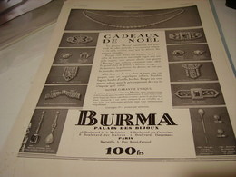ANCIENNE PUBLICITE BIJOUX CADEAU DE NOEL BURMA  1930 - Altri & Non Classificati