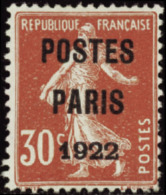 N° 3 2 30c Semeuse Rouge "Postes Paris 1922"  Qualité: (*) Cote: 200  - Altri & Non Classificati
